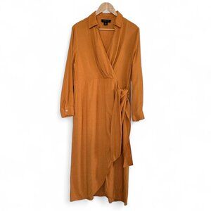 Rachel Zoe Linen Blend Wrap Dress Women's Tie Hip Midi Long Sleeve Whimsy 12